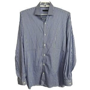 Patrick Assaraf Men's Size L Shirt Button Up Long Sleeve Striped Blue White
